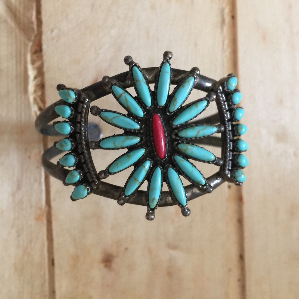 Turquoise and coral bracelet silver 925